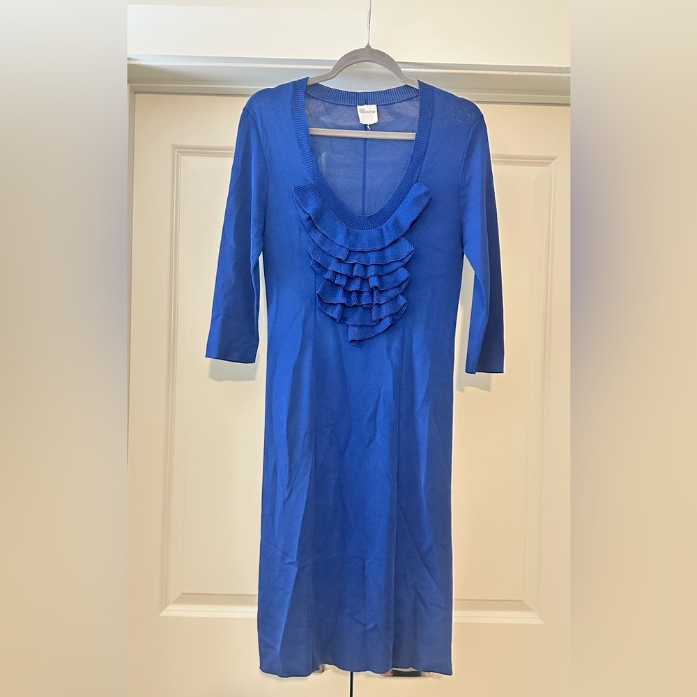 RED Valentino ruffle blue knit dress
